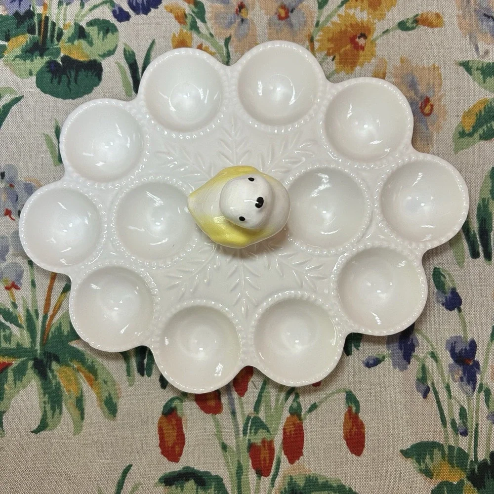 Vintage Easter California Pottery Chick Bird Deviled Egg Plate Dish Platter Tray